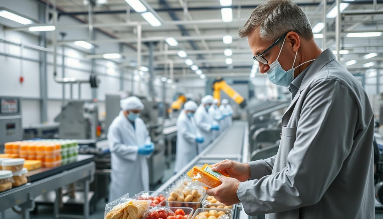 Food defense professional inspecting a secure food production facility